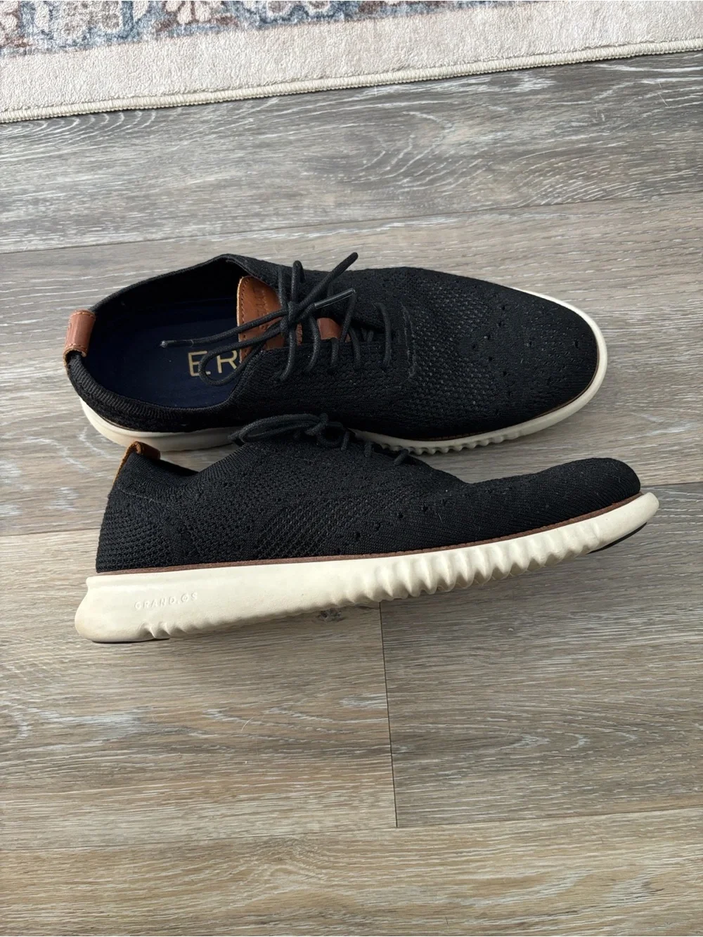 Cole Haan Black Knit Lace-Up Oxfords with Brown Accents